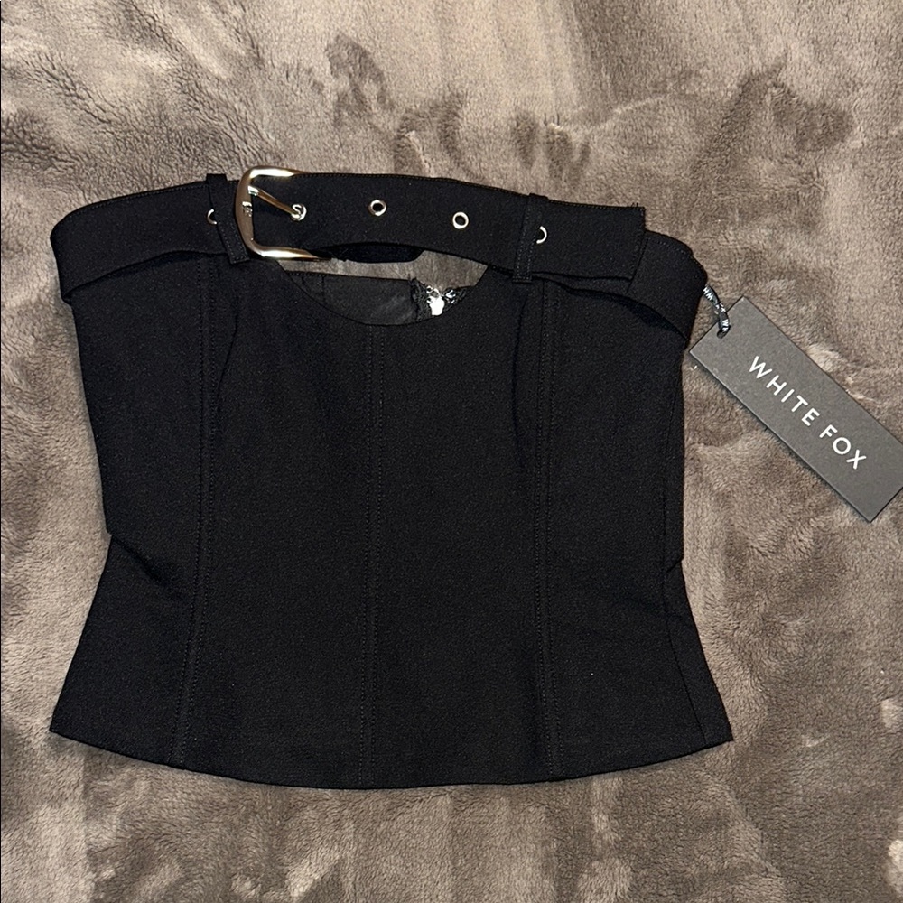 White Fox Black Corset Top with Belt